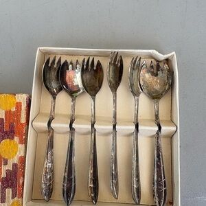 New England Sheffield Set of 6 Silver platedServing Forks - silver Tone